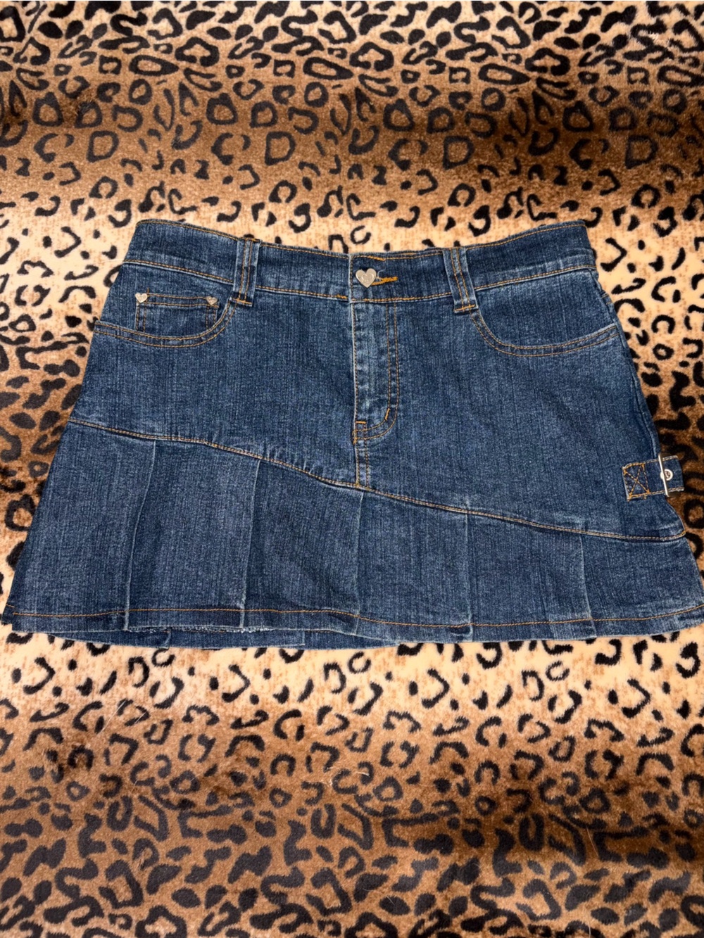 Angels Jeans Dark Blue Denim Mini Skirt with Pleated Hem